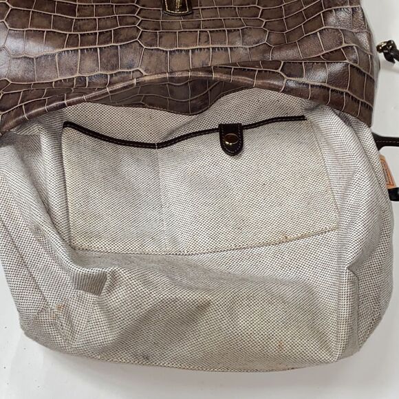 Dooney & Bourke Brown Florentine Croc Embossed Leather Logo Lock Shoulder Bag - Picture 12 of 14